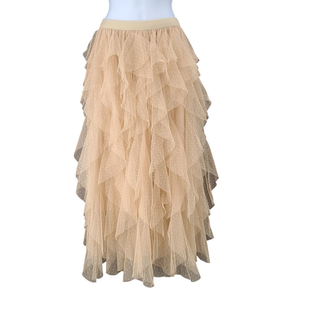 Chic Wish Dots full ruffled tulle skirt Light tan women's beige Fairy Whimsy - Picture 3 of 11